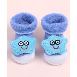 Cute Walk by Babyhug Fabric Ankle Length Socks Shoes with  Star Applique- Blue
