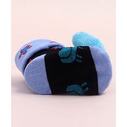 Cute Walk by Babyhug Fabric Ankle Length Socks Shoes with Animal Design &  Applique- Blue & Black