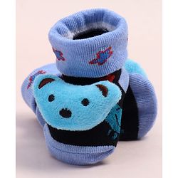 Cute Walk by Babyhug Fabric Ankle Length Socks Shoes with Animal Design &  Applique- Blue & Black