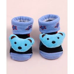 Cute Walk by Babyhug Fabric Ankle Length Socks Shoes with Animal Design &  Applique- Blue & Black