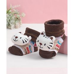 Cute Walk by Babyhug Socks Shoes With Cat Applique - Multicolor