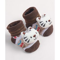Cute Walk by Babyhug Socks Shoes With Cat Applique - Multicolor
