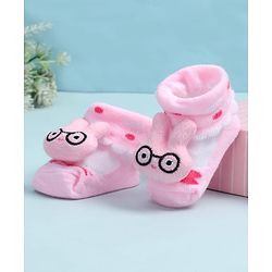 Cute Walk by Babyhug Fabric Ankle Length Socks Shoes with Design & Applique- Pink