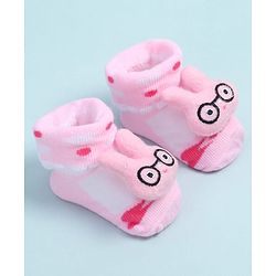 Cute Walk by Babyhug Fabric Ankle Length Socks Shoes with Design & Applique- Pink