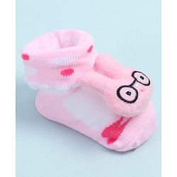 Cute Walk by Babyhug Fabric Ankle Length Socks Shoes with Design & Applique- Pink