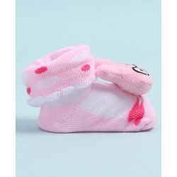 Cute Walk by Babyhug Fabric Ankle Length Socks Shoes with Design & Applique- Pink
