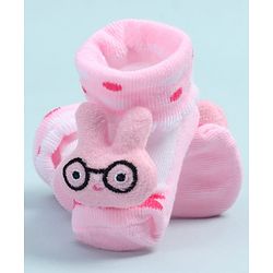 Cute Walk by Babyhug Fabric Ankle Length Socks Shoes with Design & Applique- Pink