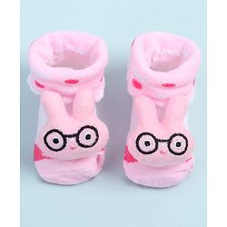Cute Walk by Babyhug Fabric Ankle Length Socks Shoes with Design & Applique- Pink