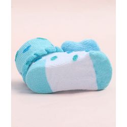Cute Walk by Babyhug Fabric Ankle Length Socks Shoes with Polka Dots Design & Bear Applique- Light Blue