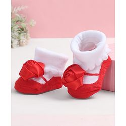 Cute Walk by Babyhug Socks Shoes With Floral Applique - Multicolor