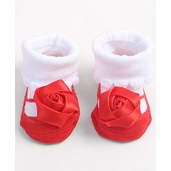 Cute Walk by Babyhug Socks Shoes With Floral Applique - Multicolor