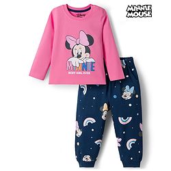 Babyhug Disney Single Jersey Knit Full Sleeves T-Shirt & Pyjama Night Suit With Minnie Mouse Graphics - Multicolor