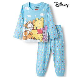 Babyhug Disney Single Jersey Knit Full Sleeves T-Shirt & Pyjama Night-Suit With Winnie The Pooh Print - Blue