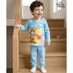 Babyhug Disney Single Jersey Knit Full Sleeves T-Shirt & Pyjama Night-Suit With Winnie The Pooh Print - Blue