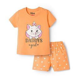 Babyhug Disney Half Sleeves T-Shirt & Shorts Night-Suit With Marie Graphics - Orange