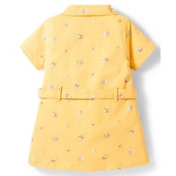 Babyhug Cotton Woven One Piece Dresses/Frocks with Short Sleeves, Collar Neck and All Over Floral Print Yellow 6-9 Months