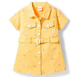 Babyhug Cotton Woven One Piece Dresses/Frocks with Short Sleeves, Collar Neck and All Over Floral Print Yellow 6-9 Months