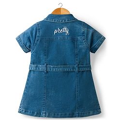 Babyhug Twill Woven One Piece Dress with Collar Neck and Short Sleeves Blue 6-9 Months