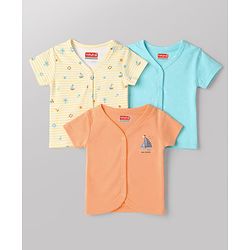Babyhug 100% Cotton Knit Half Sleeves Nautical Theme Printed Jhablas Pack Of 3 - Multicolor