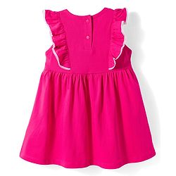 Babyhug Single Jersey Knit Frill Sleeves Frock with Floral Print - Pink