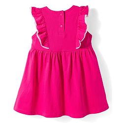 Babyhug Single Jersey Knit Frill Sleeves Frock with Floral Print - Pink