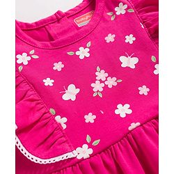 Babyhug Single Jersey Knit Frill Sleeves Frock with Floral Print - Pink