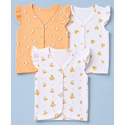 Babyhug 100% Cotton Interlock Knit Half Sleeves Front Open Jhablas With Floral & Fruit Print Pack of 3 - White & Peach
