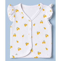 Babyhug 100% Cotton Interlock Knit Half Sleeves Front Open Jhablas With Floral & Fruit Print Pack of 3 - White & Peach