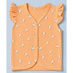Babyhug 100% Cotton Interlock Knit Half Sleeves Front Open Jhablas With Floral & Fruit Print Pack of 3 - White & Peach