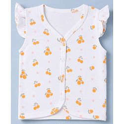 Babyhug 100% Cotton Interlock Knit Half Sleeves Front Open Jhablas With Floral & Fruit Print Pack of 3 - White & Peach