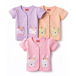 Babyhug 100% Cotton Interlock Knit Half Sleeves Jhablas With Polka Dots Print & Animal Applique Pockets Pack of 3 - Multicolor