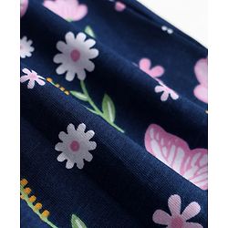 Babyhug 100% Cotton Single Jersey Knit Frill Sleeves One Piece Frock & Headband With Floral Print - Navy Blue