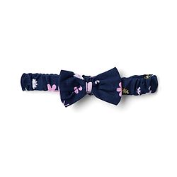 Babyhug Single Jersey Knit Frill Sleeves One Piece Frock & Headband With Floral Print - Navy Blue