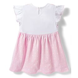 Babyhug Single Jersey Knit Frill Sleeves Heart Printed Frock with Kitty Embroidery - Pink