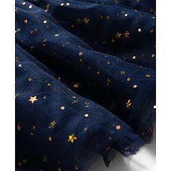 Babyhug Cotton Knit One Piece Dresses Round Neck Short Sleeves With Glitter Bow Navy Blue 6-9 Months