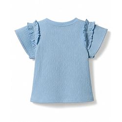 Babyhug 100% Cotton Knit Half Sleeves Floral Embroidered Top - Light Blue