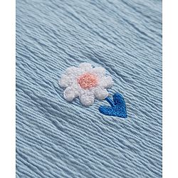 Babyhug 100% Cotton Knit Half Sleeves Floral Embroidered Top - Light Blue