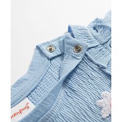 Babyhug 100% Cotton Knit Half Sleeves Floral Embroidered Top - Light Blue