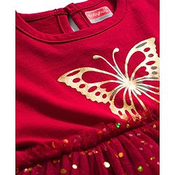 Babyhug Cotton Knit One Piece Dresses / Frocks with Butterfly Print Dark Pink 9-12 Months