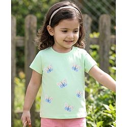 Babyhug Cotton Knit Half Sleeves Top With Butterfly Embroidery - Multicolor