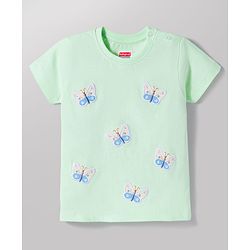 Babyhug Cotton Knit Half Sleeves Top With Butterfly Embroidery - Multicolor