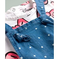 Babyhug Disney Cotton Knit Half Sleeves T-Shirt & Dungaree Set with Minnie Mouse Graphic - Multicolor
