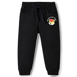 Babyhug Full Length Washed Denim Jogger With Tiger Print & Stretch - Black