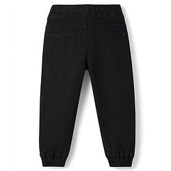 Babyhug Full Length Washed Denim Jogger With Tiger Print & Stretch - Black