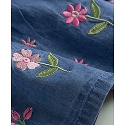 Babyhug Denim 100% Cotton Woven Half Sleeves Floral Embroidered Frock With Inner Tee - Blue
