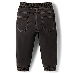 Babyhug Denim Washed Full Length Jeans With Stretch & Lion Print - Charcoal Grey