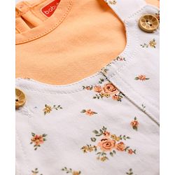 Babyhug Twill Woven Sleeveless Straight Cut Pinafore Frock & Half Sleeves T-Shirt With Floral Print - White