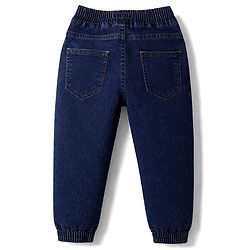 Babyhug Full Length Washed Denim Jeans with Tiger Print & Stretch - Navy Blue