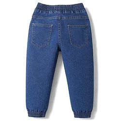 Babyhug Full Length Washed Denim Jeans with Tiger Print & Stretch - Navy Blue