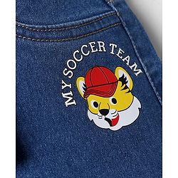Babyhug Full Length Washed Denim Jeans with Tiger Print & Stretch - Navy Blue